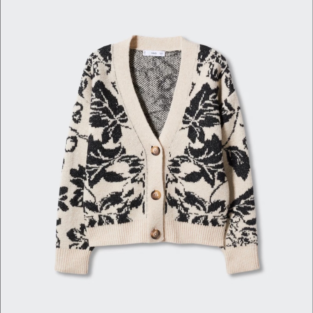 Mango Cream and Black Floral Cardigan